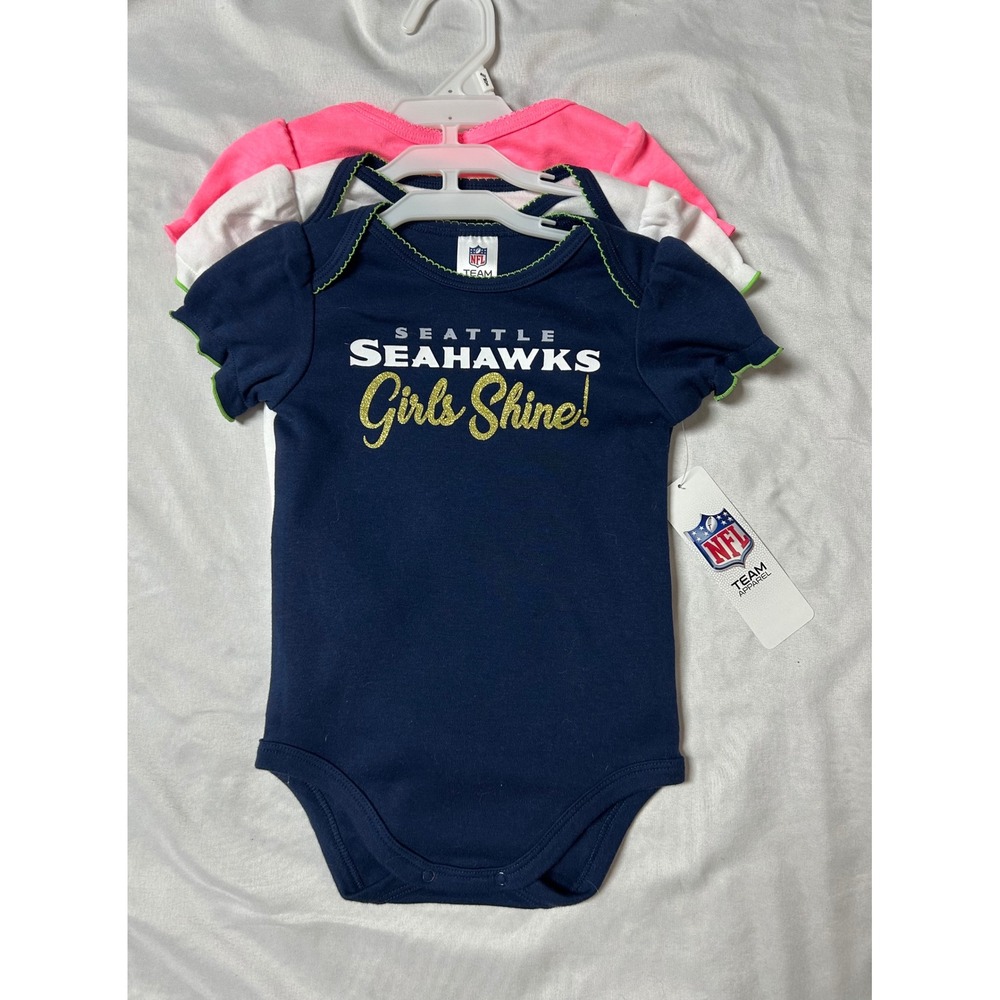 NFL Team Apparel Seattle Seahawks Baby Girls 3-Pack 3 color Bodysuits 6-12M NWT